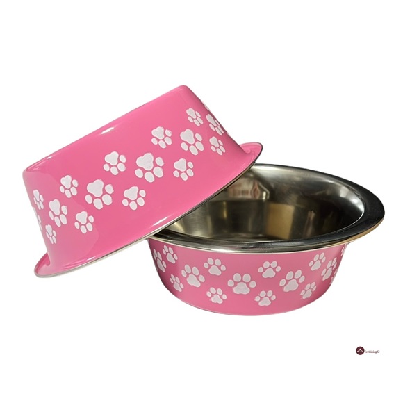 KENNEL CLUB Stainless Steel Pink Paw Prints Dog Pet Food Water Bowl - Picture 5 of 7